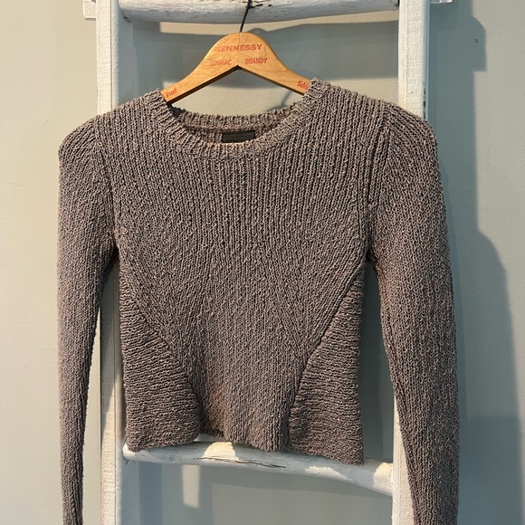 Anthropologie Friend of Mine crop textured neutral taupe stretch sweater small - Picture 2 of 8